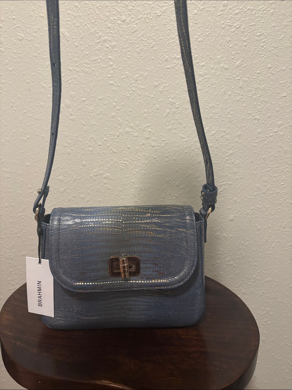 Brahmin Blue Lizard-Embossed Crossbody Bag